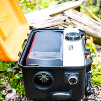 Vue ouverte du chauffage pour tente de camping pour remplissage du réservoir de diesel