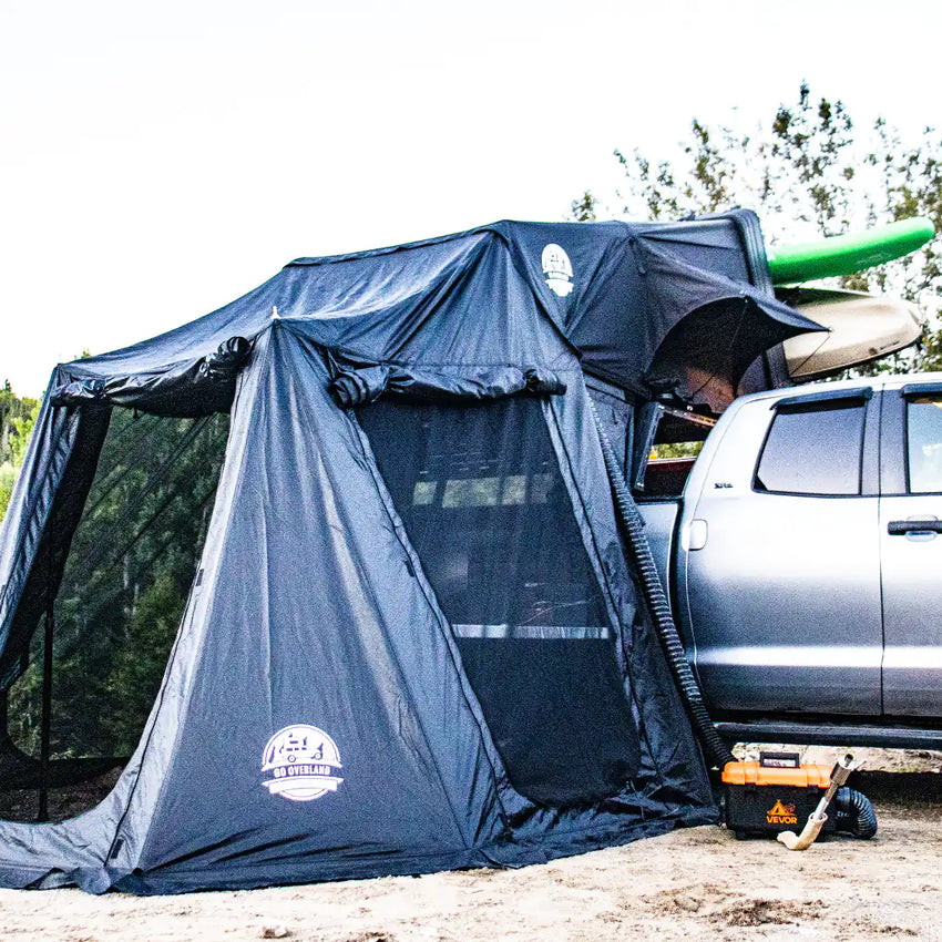 Tente de Toit avec salle annexe et chauffage au diesel pour camping 4 saisons