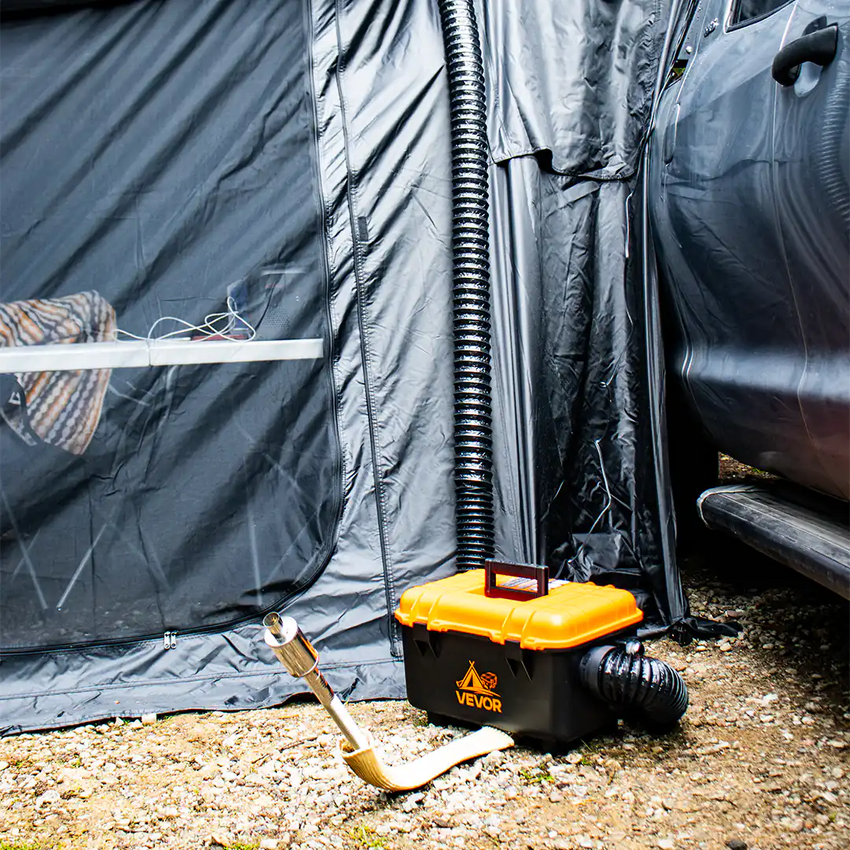 Vue de proche du chauffage au diesel pour tente de toit et annexe de tente