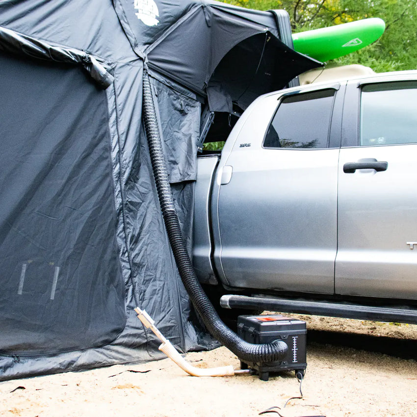 Vue du chauffage au diesel avec une tene de toit