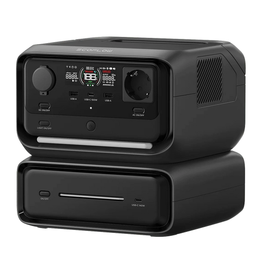 Batterie Nomade Ecoflow vue avec l'extension de batterie de 300wh