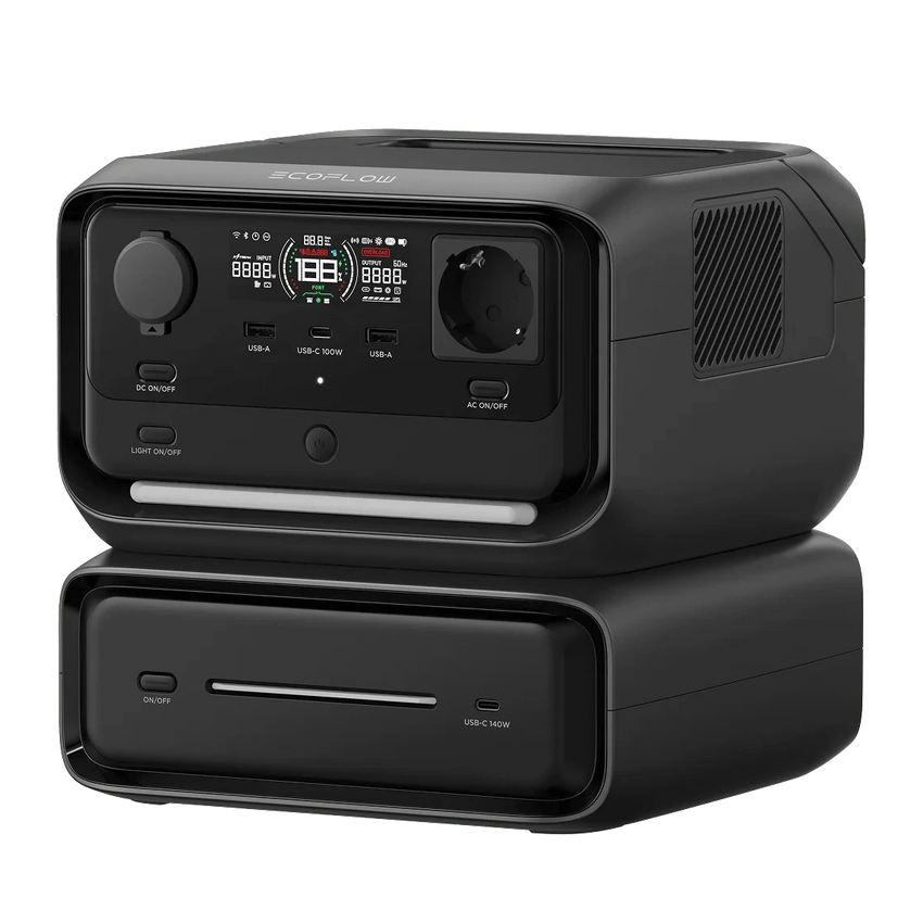 Batterie Nomade Ecoflow vue avec l'extension de batterie de 300wh