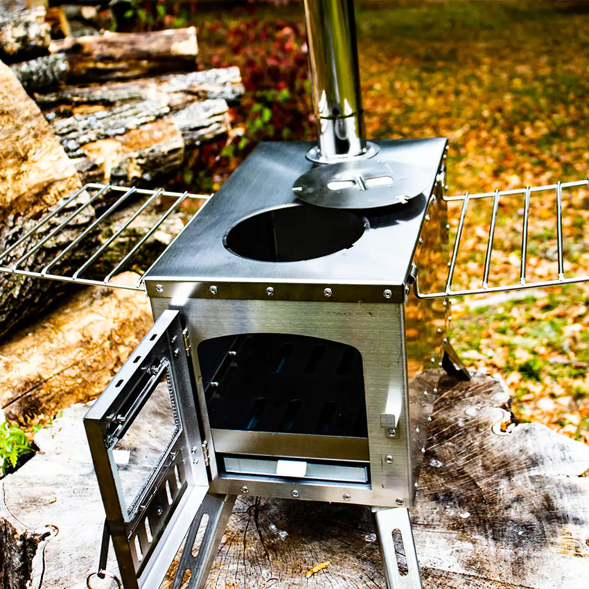 Mini poêle à bois avec plaque de cuisson