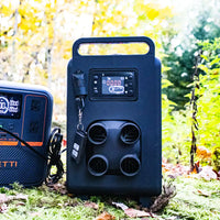Vue de face du chauffage portable pour tente avec une batterie nomade