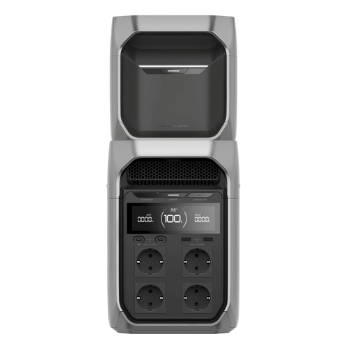 Station électrique portable de camping avec extension de batterie sur le dessus