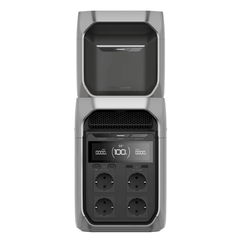 Station électrique portable de camping avec extension de batterie sur le dessus