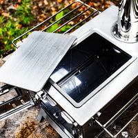 Vue du dessus du mini poêle à bois portable avec plaque de cuisson